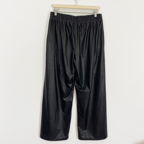 Aerie Offline Large Black Wide Leg Pull on Vegan Leather Pants Elastic Waist - Picture 6 of 10